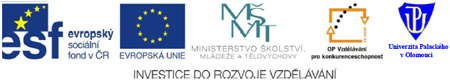esf, evropsk&yacute; soci&aacute;ln&iacute; fond v ČR | EVROPSK&Aacute; UNIE | M&Scaron; MT, MINISTERSTVO &Scaron;KOLSTV&Iacute;, ML&Aacute;DEŽE A TĚLOV&Yacute;CHOVY | OP Vzděl&aacute;v&aacute;n pro konkurenceschopnost | PU, Univerzita Palack&eacute;ho v Olomouci | INVESTICE DO ROZVOJE VZDĚL&Aacute;V&Aacute;N&Iacute;