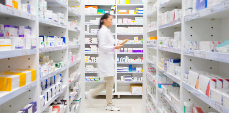 Shelves full of products.