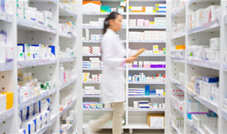 Shelves full of products.