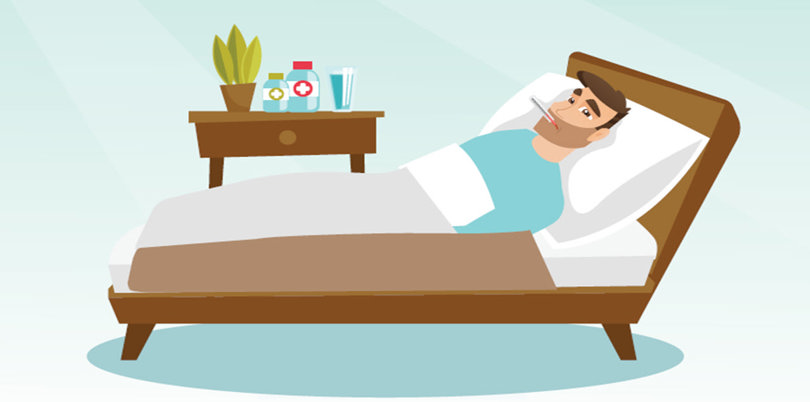 An illustration of a man lying sick in bed